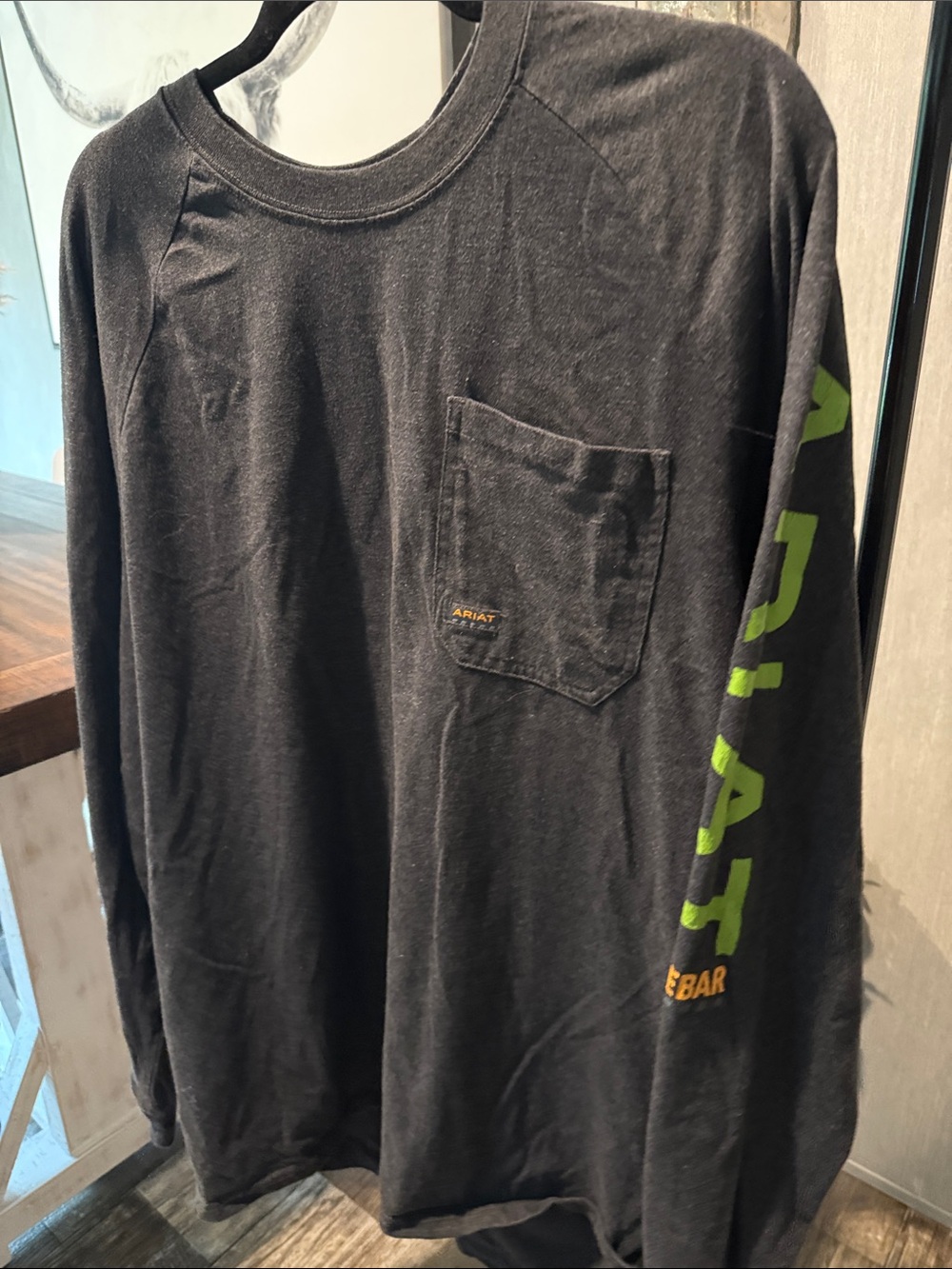 Ariat Black Long-Sleeve Pocket Tee with Lime Sleeve Logo